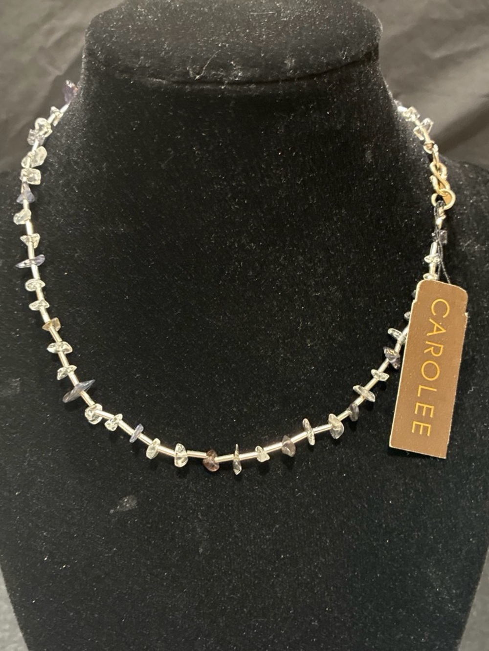 Carolee Silver-Tone Necklace with brown and Clear Bead Accents